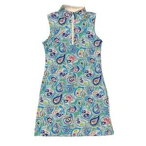 IBKUL Paisley Sarah Seafoam Blue Sleeveless Performance Dress Golf Swim Beach S